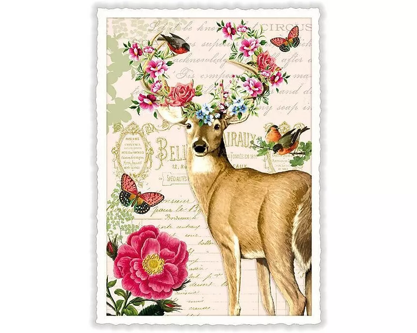 Postkarte / Hirsch / hoch / blanko