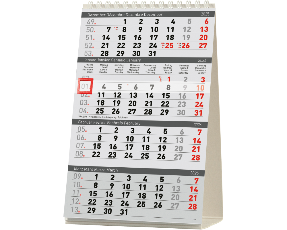 BIELLA Pultkalender Desktop 2026 887040000026U 4M/1S Delta weiss ML 12.5x20cm