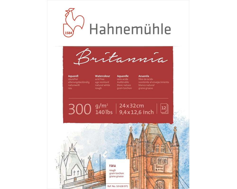 HAHNEMÜHLE Aquarellbl. Britannia 24x32cm 10628971 weiss rau, 300g 12 Blatt
