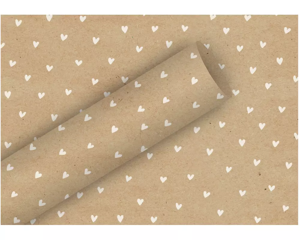 Braun + Company Geschenkpapier By Nature Herzilein 2 m x 70 cm, Braun/Weiss