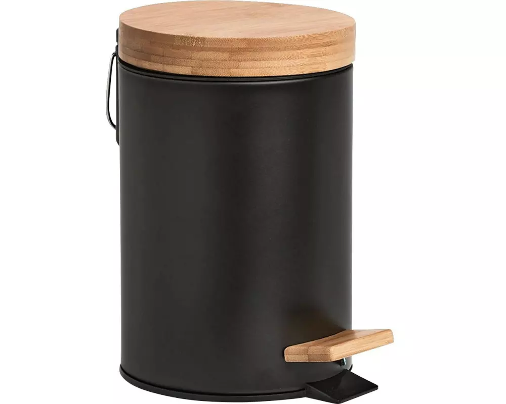 Zeller Present Treteimer Bamboo 3 Liter, Schwarz / Braun