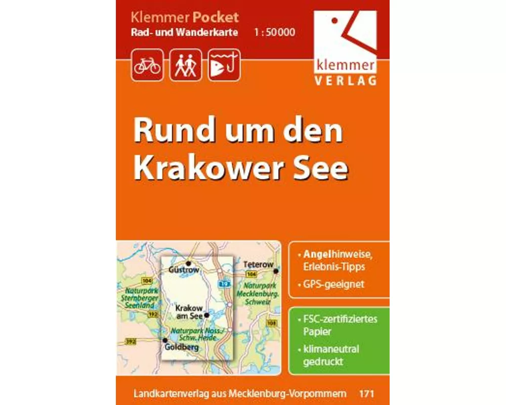 Klemmer Pocket Rad- und Wanderkarte Rund um den Krakower See 1 : 50 000