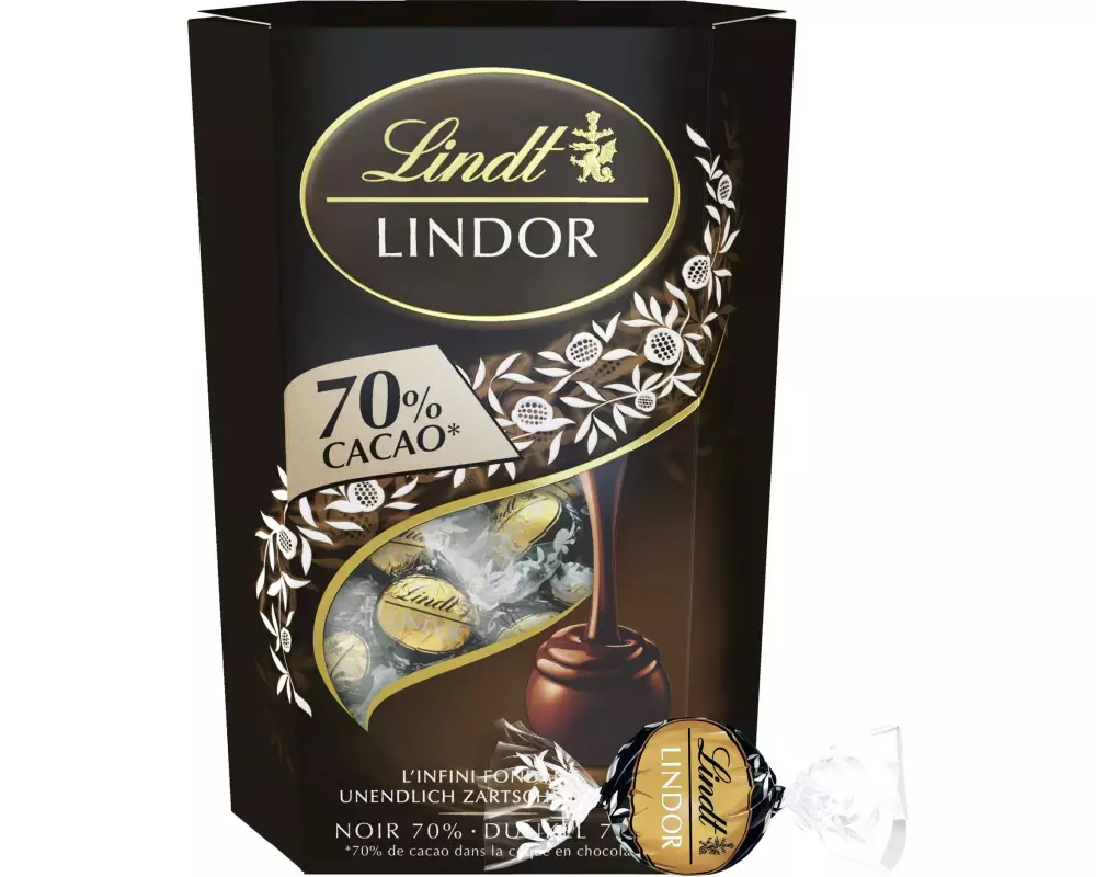 Lindt Schokoladen-Pralinen Lindor Kugeln Dunkel 70% Kakao 200 g