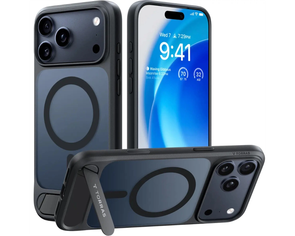 Torras Pstand Spin Schutzhülle, iPhone 17 Pro Max, MagSafe, schwarz