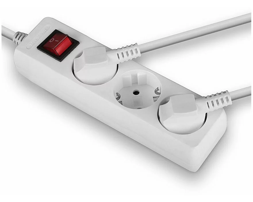 LINDY Mains 3 way gang socket with switch Schuko sockets 45 degree angled