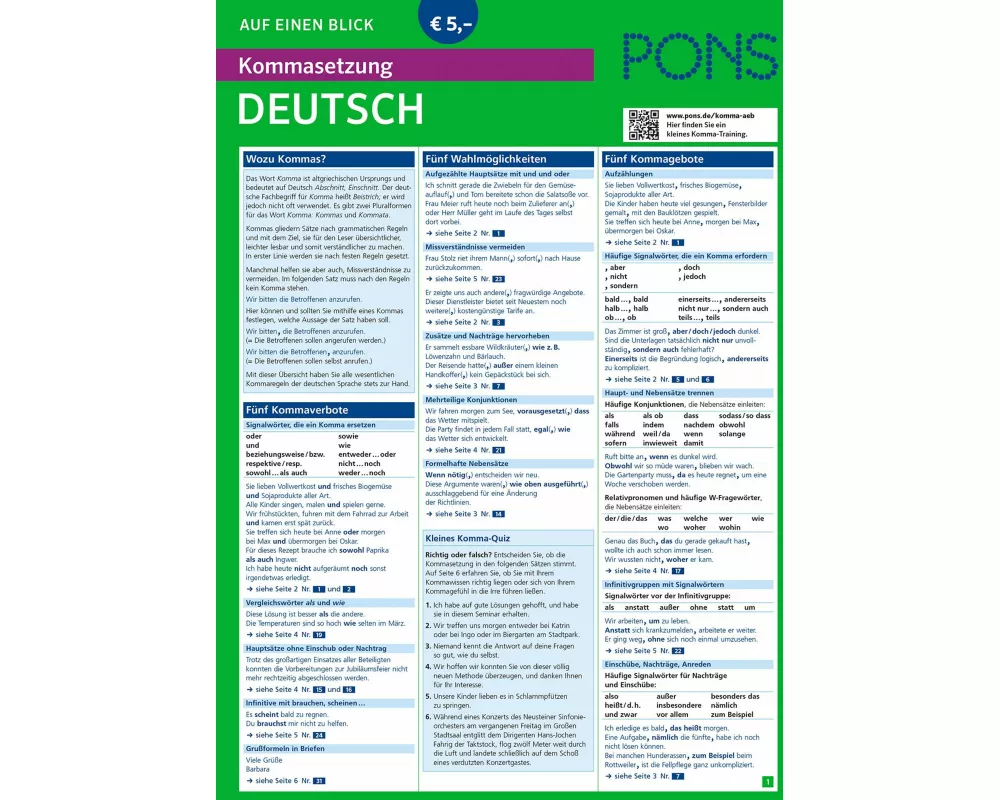 PONS Kommasetzung auf einen Blick Deutsch