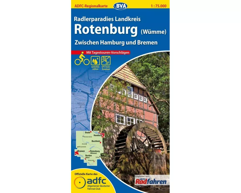 ADFC-Regionalkarte Radlerparadies Landkreis Rotenburg (Wümme), 1:75.000, mit Tagestourenvorschlägen, reiß- und wetterfest, E-Bike-geeignet, GPS-Tracks