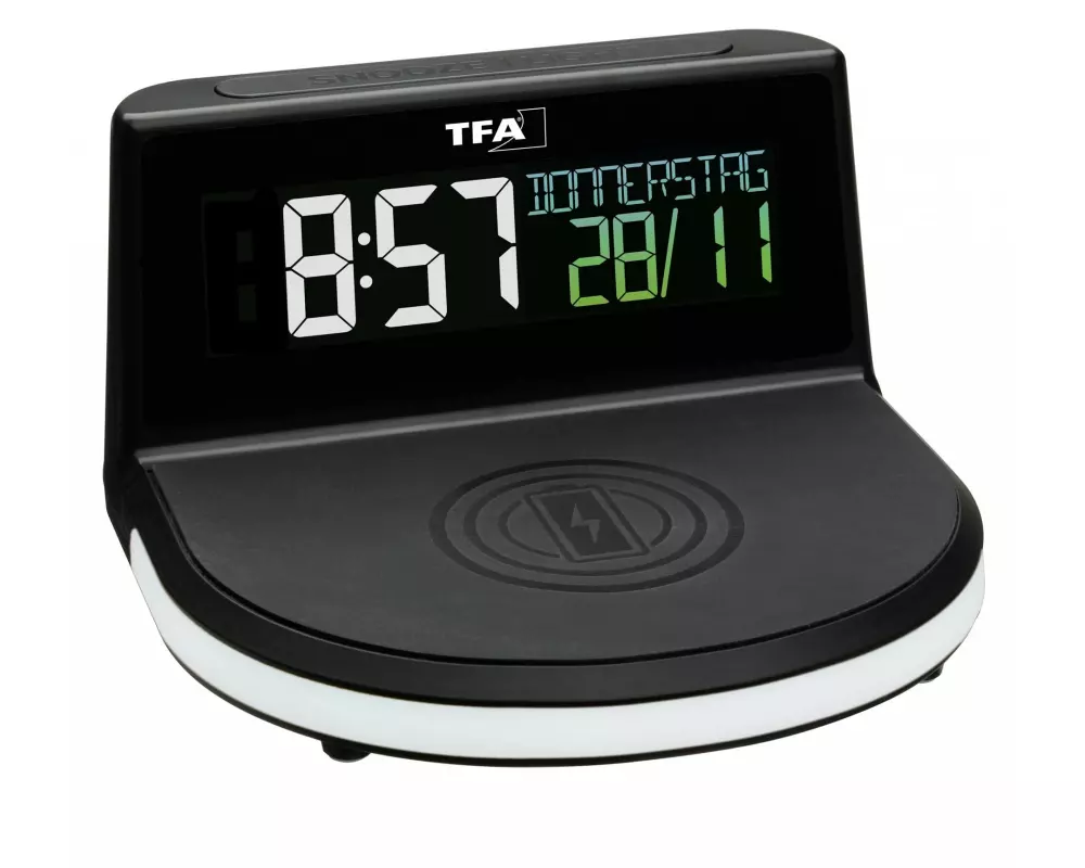 TFA Dostmann Digitalwecker Charge-it-Wireless Schwarz