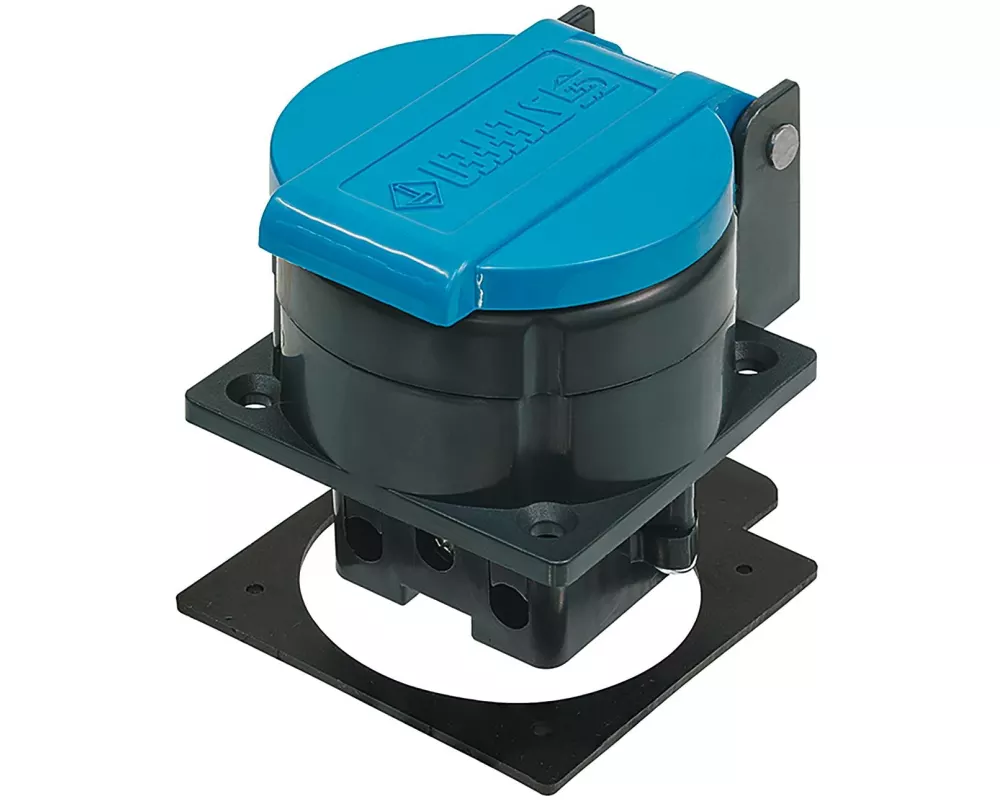 STEFFEN Einbausteckdose T13 IP55 mit Verschlussdeckel hellblau