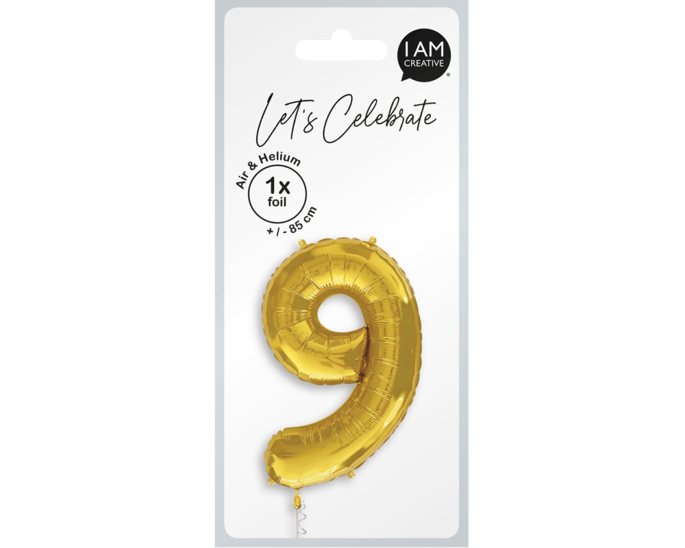 I AM CREATIVE Folienballon Zahl 9 85cm 1000-1054 gold