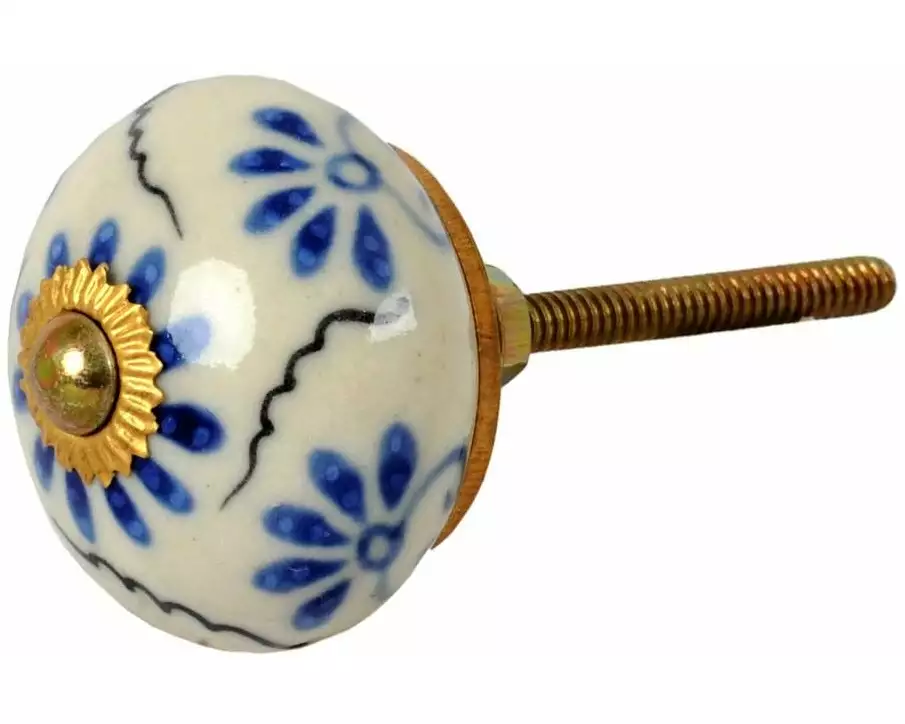 Tranquillo Möbelgriff handgemacht, Ø 4 cm, Weiss/Gold