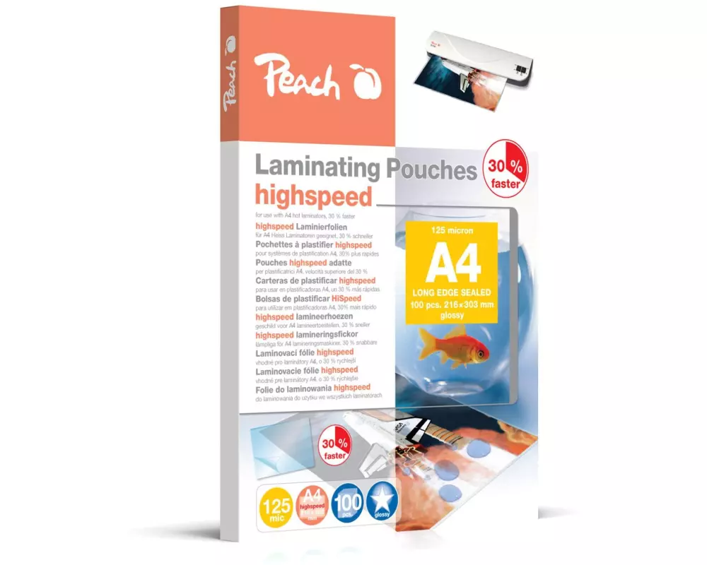 Peach Laminierfolie HighSpeed A4, 125 µm, 100 Stück, Glänzend