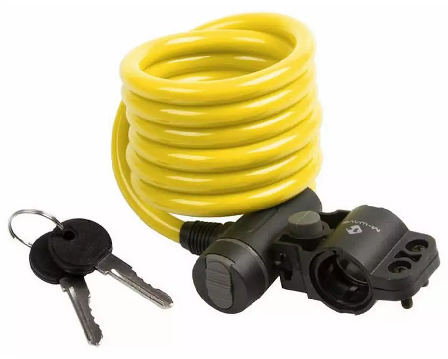 M-Wave Spiralkabelschloss mit Clip-on-Halte 1800 x 10 mm, Gelb