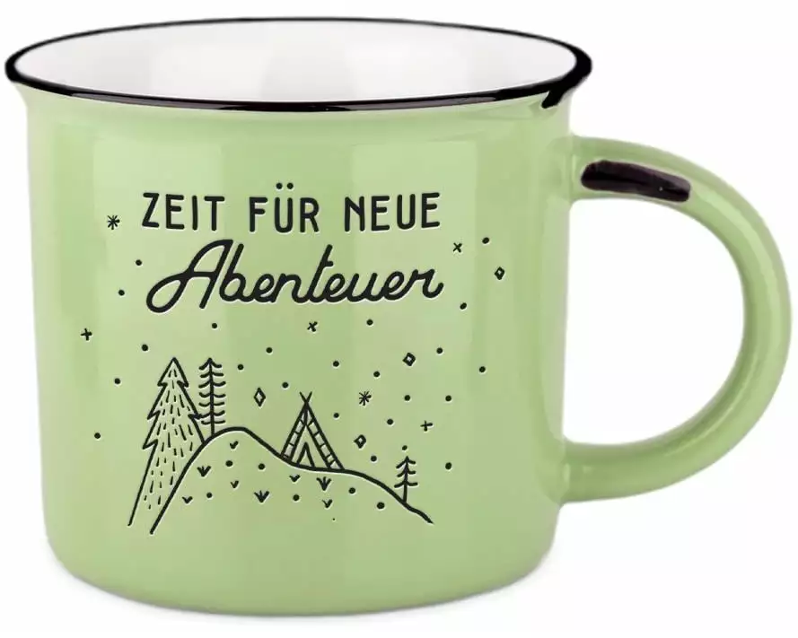 Grafik Werkstatt Vintage Becher Bergglück Abenteuer