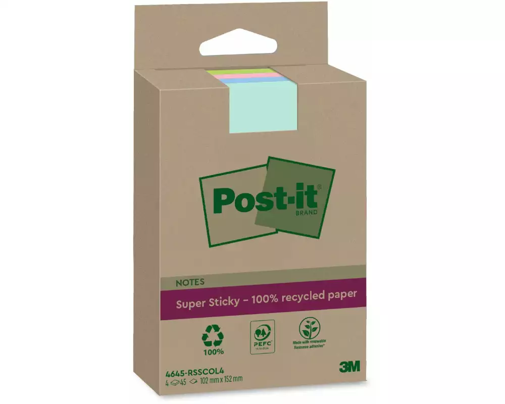 Post-it Notizzettel 3M Recycling Notes 4 Blöcke, mehrfarbig