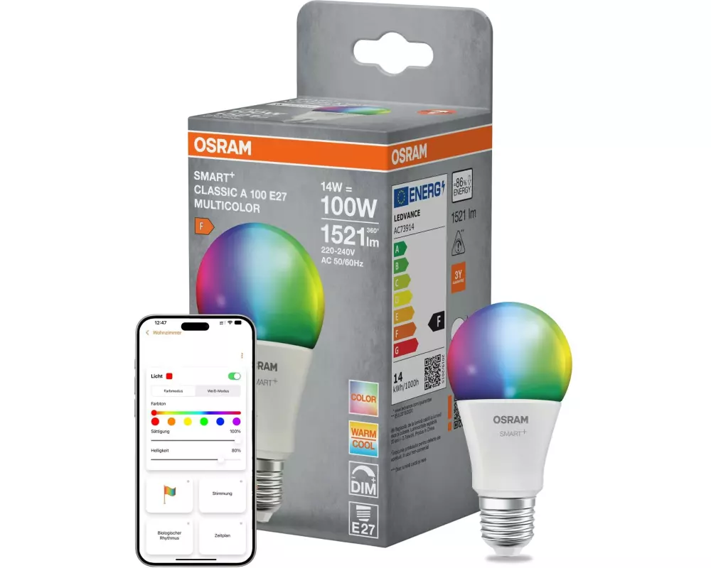 OSRAM Leuchtmittel A100 SMART+ MATTER, E27, 14 W, RGBW