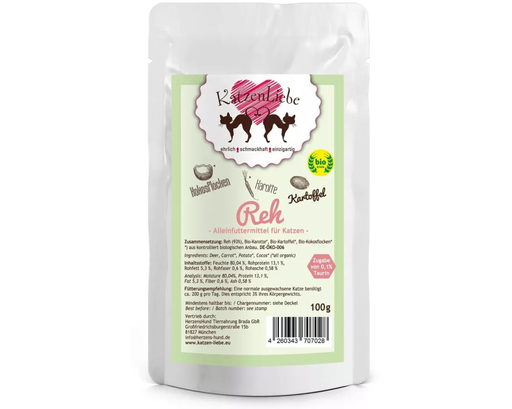 KatzenLiebe Nassfutter Reh mit Bio-Kartoffel, 100 g
