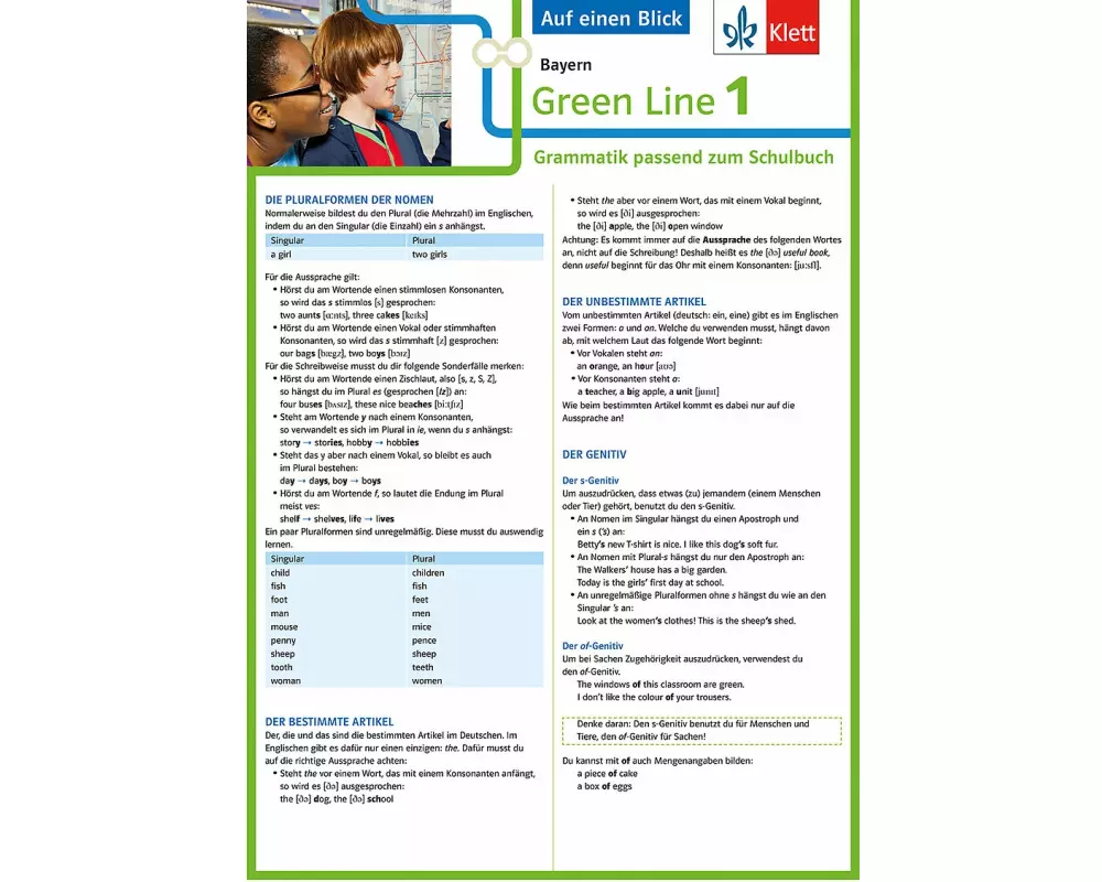 Green Line 1 Bayern Klasse 5 - Auf einen Blick. Grammatik passend zum Schulbuch - Klappkarte (6 Seiten)