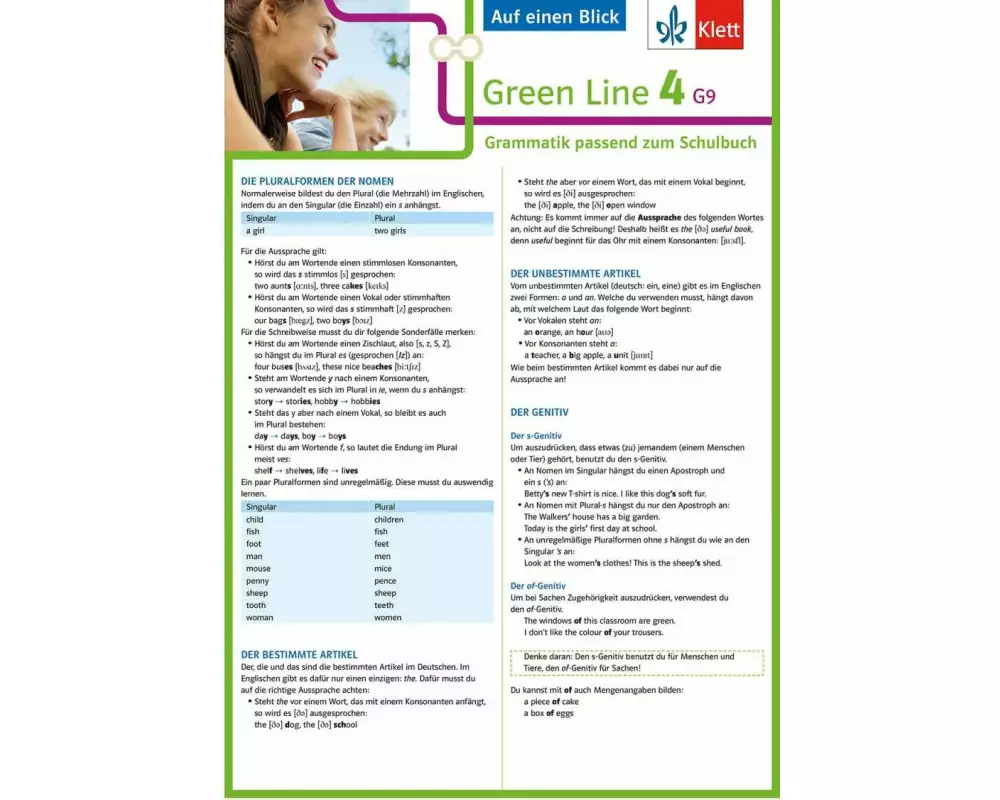 Green Line 4. Auf einen Blick. G9 Klasse 8. Grammatik passend zum Schulbuch - Klappkarte (6 Seiten)