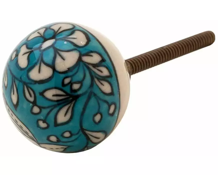 Tranquillo Möbelgriff handgemacht, Ø 3 cm, Türkis/Weiss