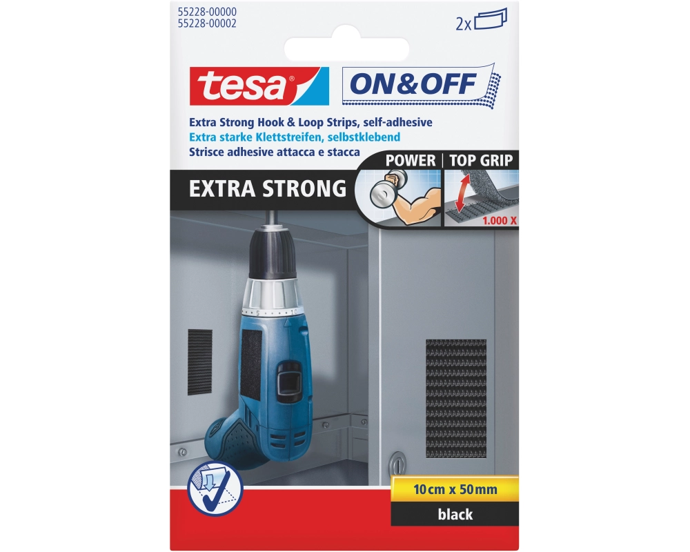 TESA Klettstreifen On&Off 5x10cm 552280000 schwarz 2 Stück