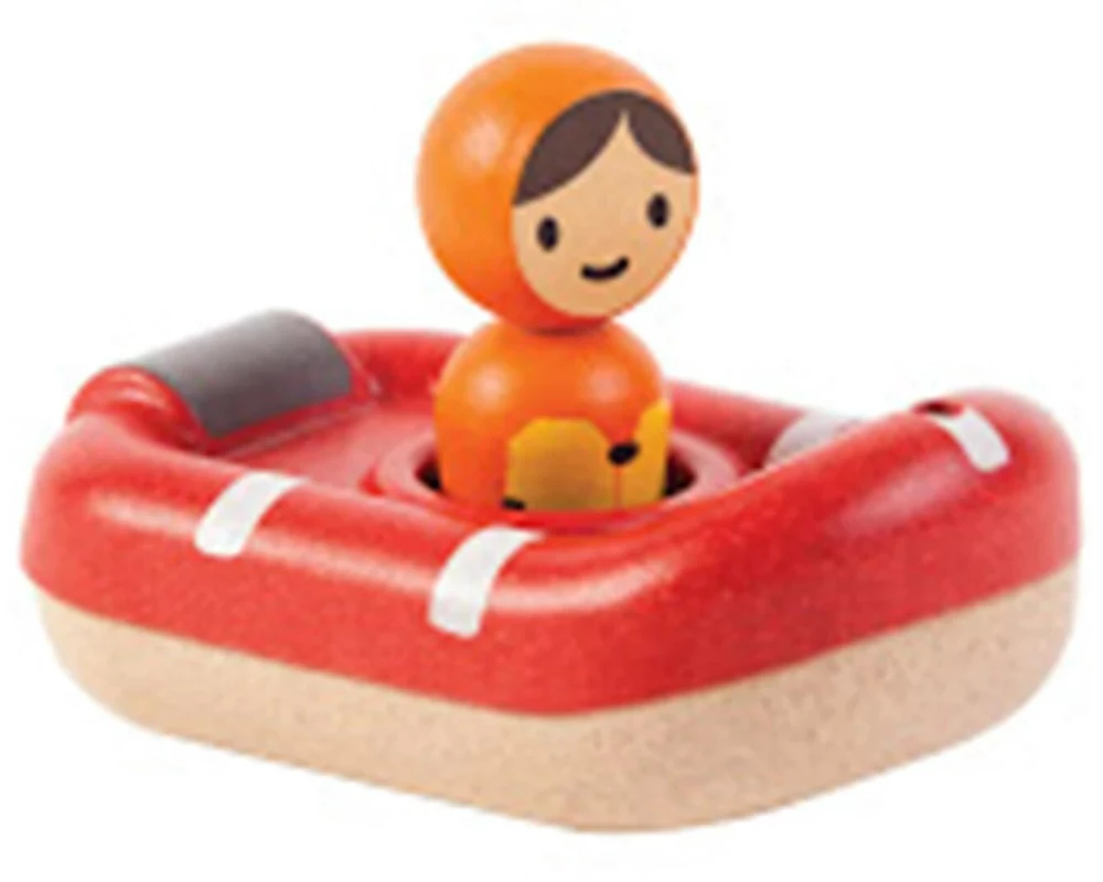 Plantoys Küstenwachboot Kautschukholz Rot