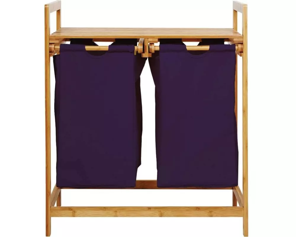 Lumaland Wäschekorb Bambus 30 l, Braun/Lila