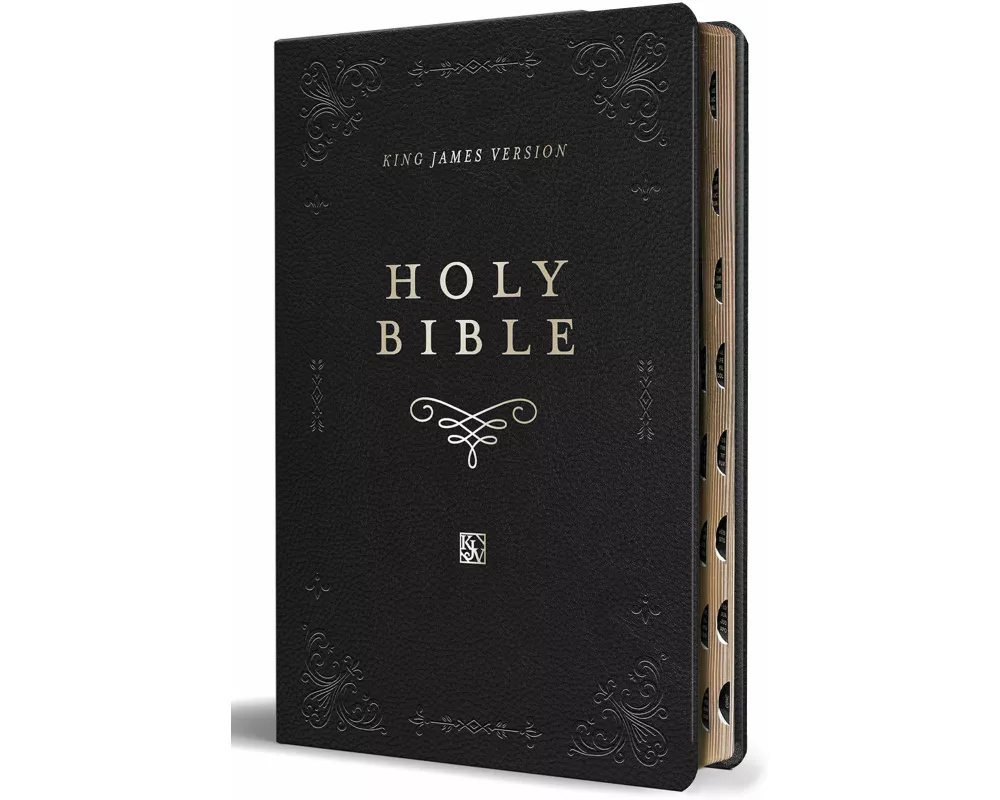 KJV Holy Bible, Giant Print Thinline Large format, Black Premium Imitation Leather with Ribbon Marker, Red Letter, and Thumb Index