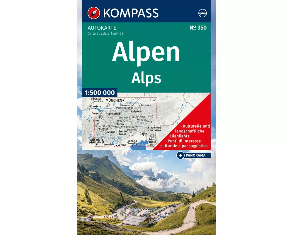 KOMPASS Autokarte KOMPASS Autokarte und Panoramakarte Alpen 1:500.000
