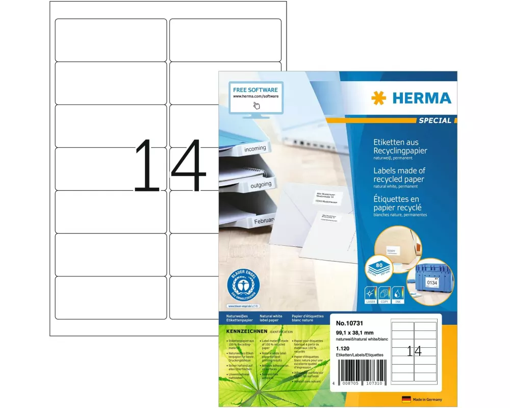 HERMA Universal-Etiketten 99.1 x 38.1 mm, 80 Blatt