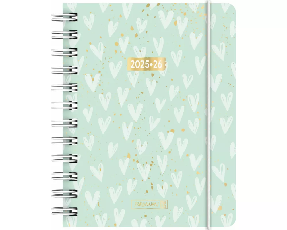 BRUNNEN Schülerkalender (2025/2026) "Hearts", 1 Seite = 1 Tag, A6, 352 Seiten, PP-Umschlag, mint
