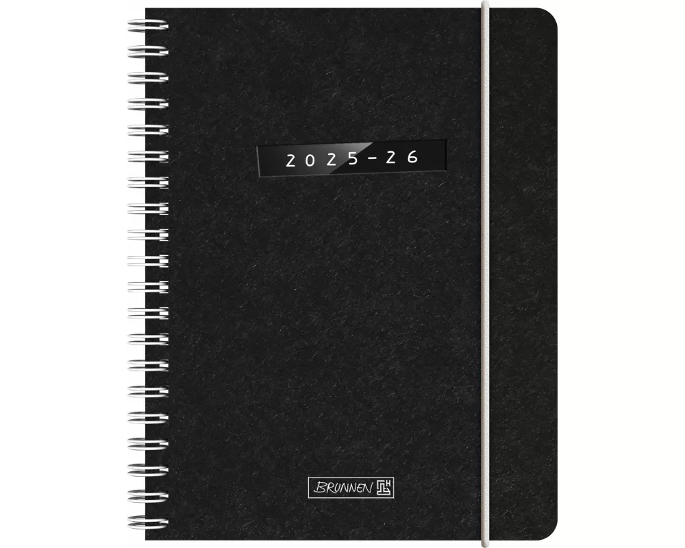 BRUNNEN Schülerkalender (2025/2026) "Monochrome", 2 Seiten = 1 Woche, A6, 208 Seiten, Naturkarton-Umschlag, schwarz