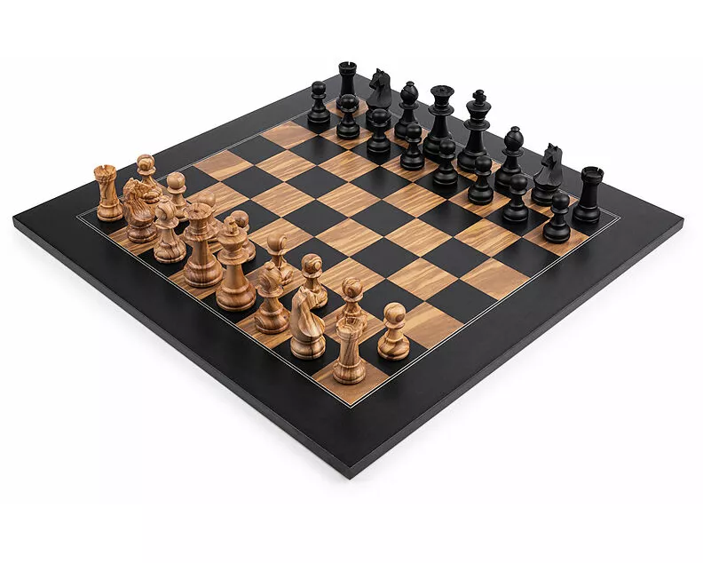 Schachset - Schwarz Olive Deluxe - Feld 50 mm