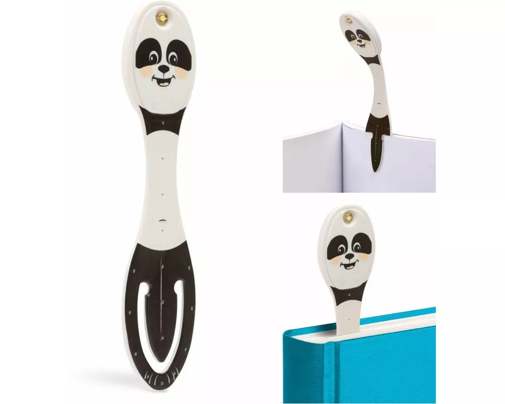Flexilight Leselicht (Panda) - schwarz - 2 in 1 Leselampe & Lesezeichen - LED Leselicht - Geschenk für Leser, Buchliebhaber - Deutsche Ausgabe