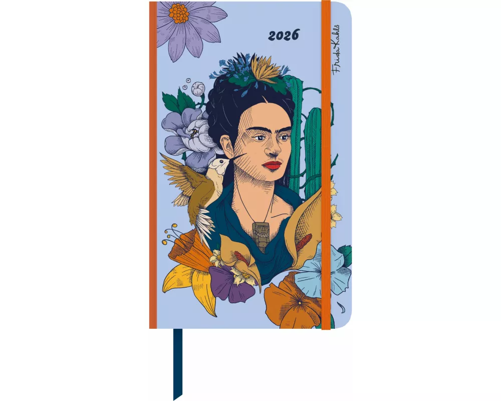 DUMONT - Frida Kahlo Buchkalender 2026 – Taschenkalender 13 x 21 cm – Weekly Planer mit Verschlussband & Falttasche