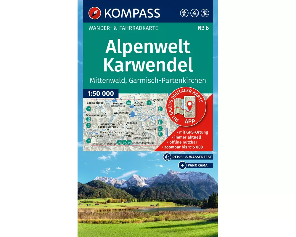 KOMPASS Wanderkarte 6 Alpenwelt Karwendel Mittenwald, Garmisch-Partenkirchen 1:50.000