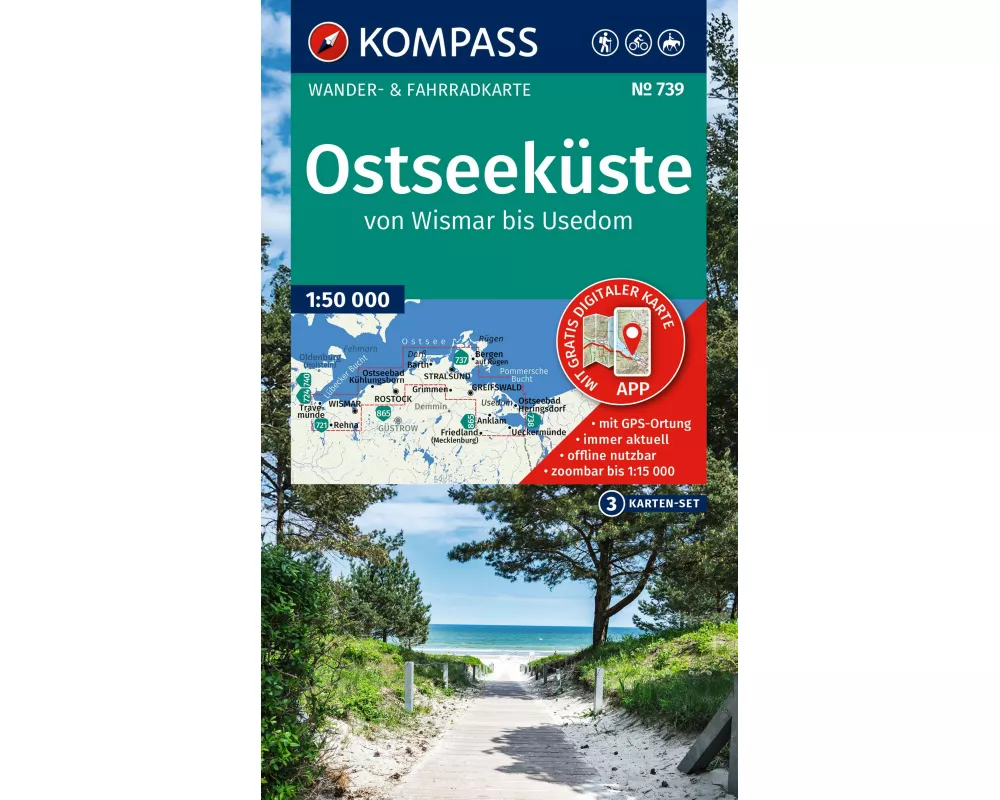 KOMPASS Wanderkarten-Set 739 Ostseeküste, von Wismar bis Usedom (3 Karten) 1:50.000