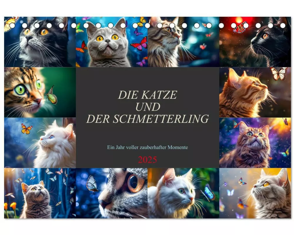 Die Katze und der Schmetterling (Tischkalender 2025 DIN A5 quer), CALVENDO Monatskalender