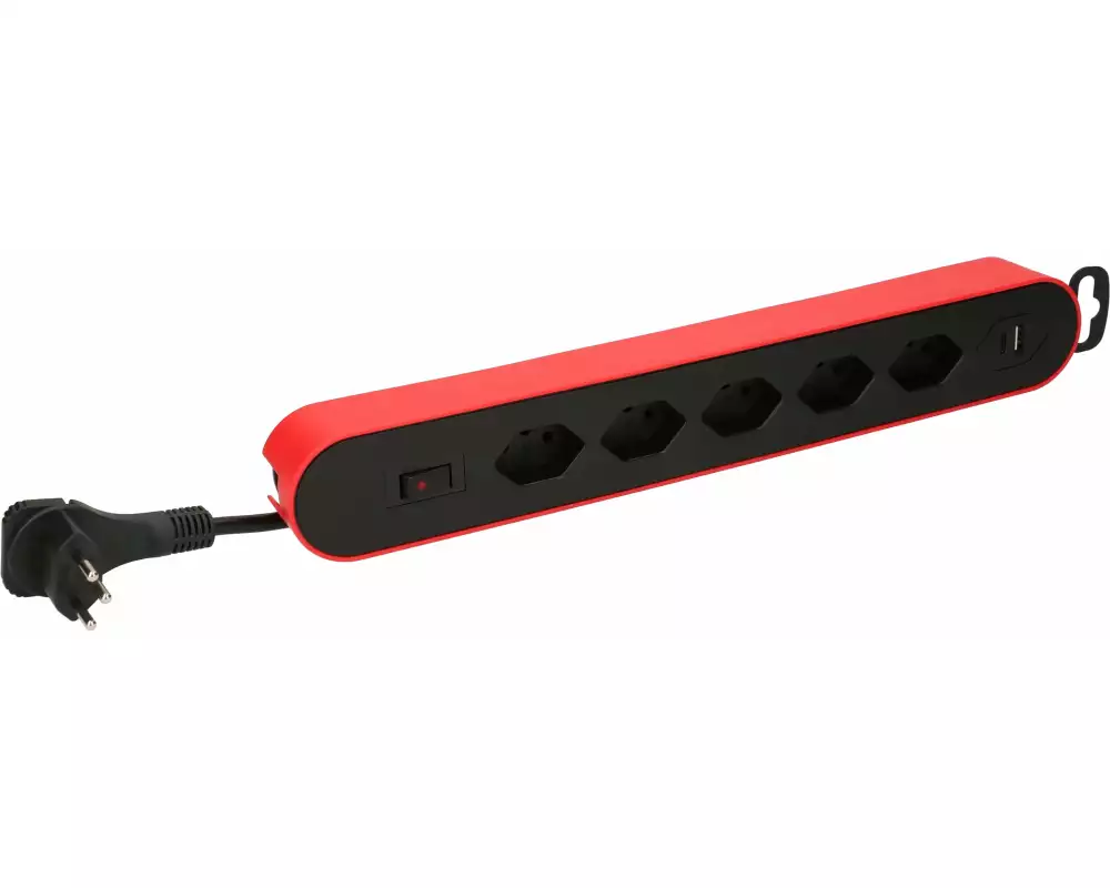 Max Hauri Steckdosenleiste Design Line 5x T13 USB A+C rot
