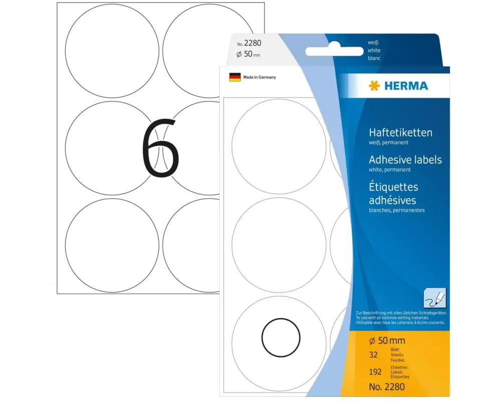 HERMA Vielzweck-Etiketten 2280 Weiss Ø 50 mm, 32 Blatt