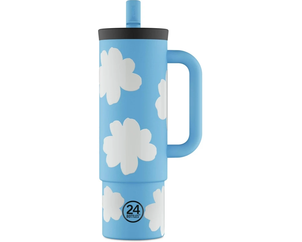 24Bottles Thermobecher Straw Cup 800 ml, Blau/Weiss