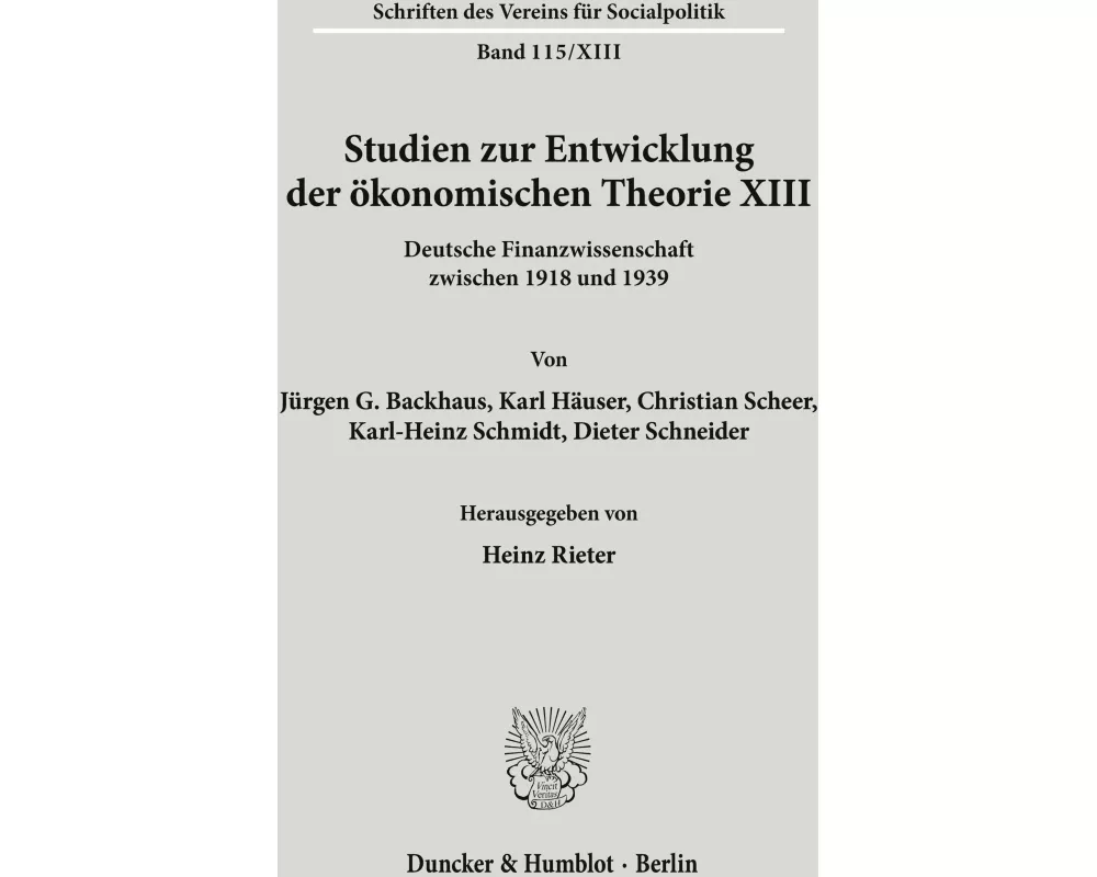 Studien zur Entwicklung der ökonomischen Theorie XIII