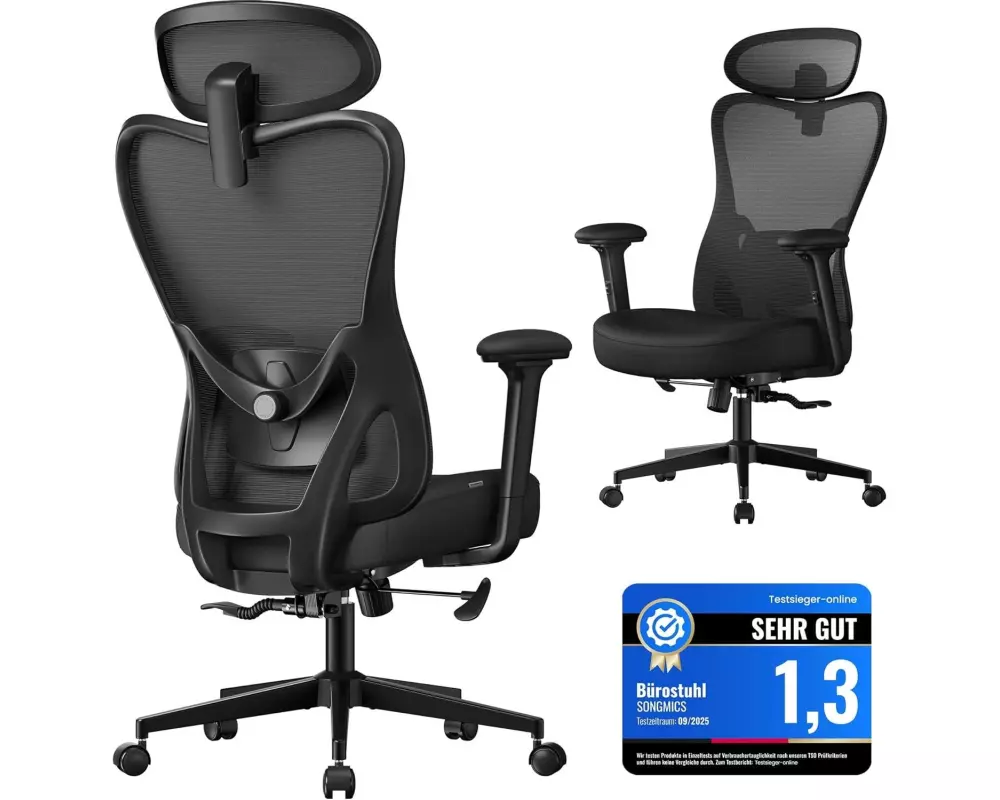 Songmics Bürostuhl mit Armlehnen Schwarz