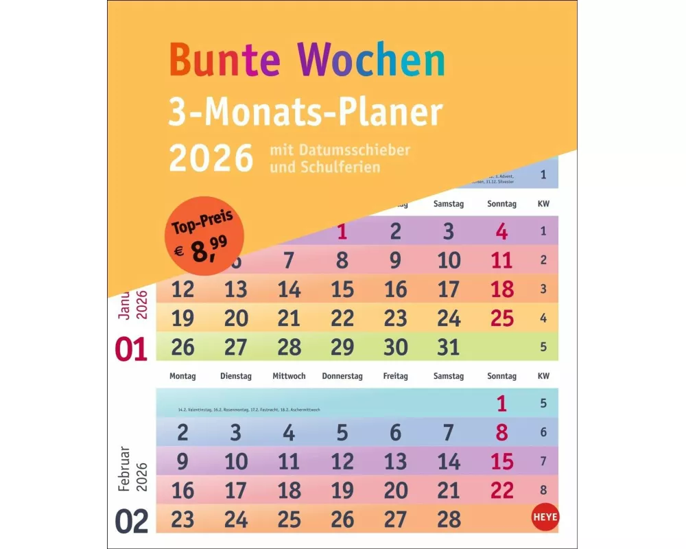 Bunte Wochen 3-Monatsplaner 2026