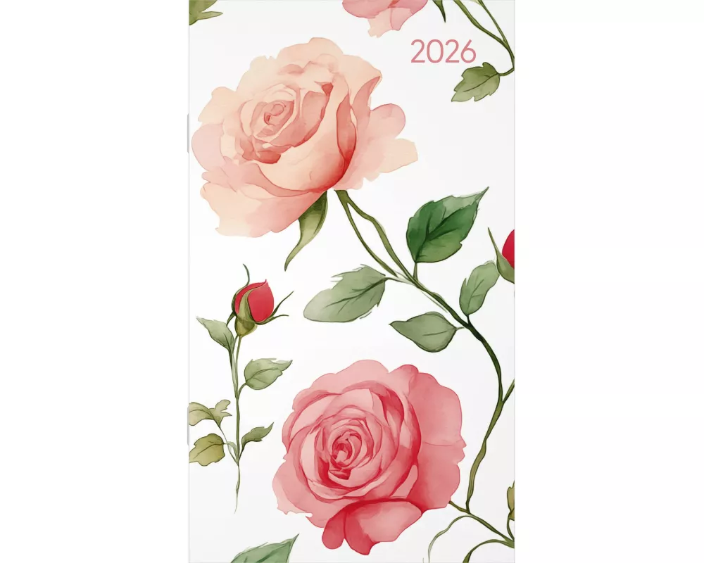 Alpha Edition - Miniplaner Style Rosenblüten 2026 – Taschenkalender 9×15 cm, Weekly-Planer mit 64 Seiten, 1 Woche pro Seite, kompakter Notizkalender m