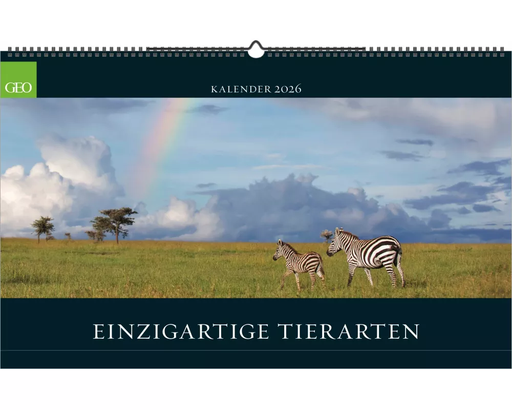 GEO - Einzigartige Tierarten 2026 – Wandkalender 58x36 cm, Poster-Kalender mit 12 Monatsblättern, deutschem Kalendarium & Spiralbindung, Tier-Fotograf