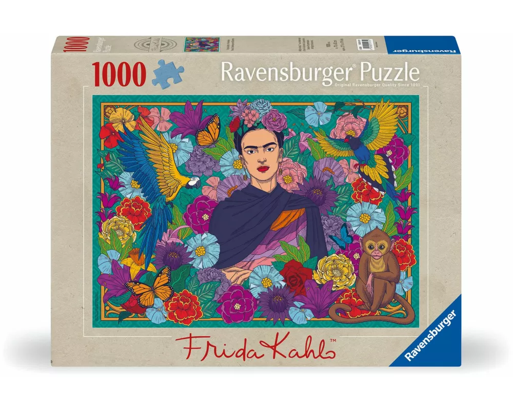 Erwachsenenpuzzle 1000 Teile - Frida Kahlo's Paradies: Papageien, Affen und Blüten
