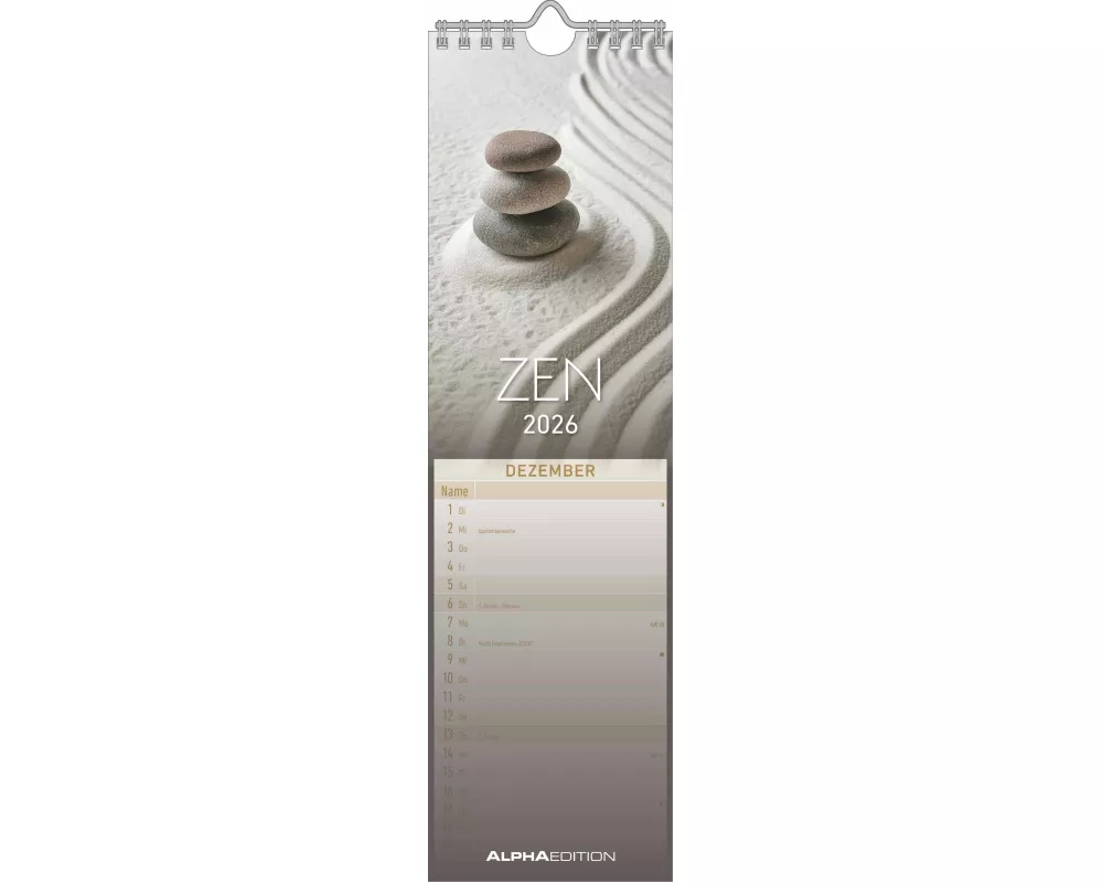 Alpha Edition - Streifenplaner Mini Zen 2026 – Streifenkalender 9,5x33 cm – Für Harmonie- und Achtsamkeits-Liebhaber – 12 Naturfotografien – Deutsches