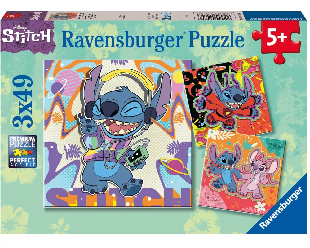 Kinderpuzzle 3x49 Teile - Disney Stitch - Einfach nur spielen