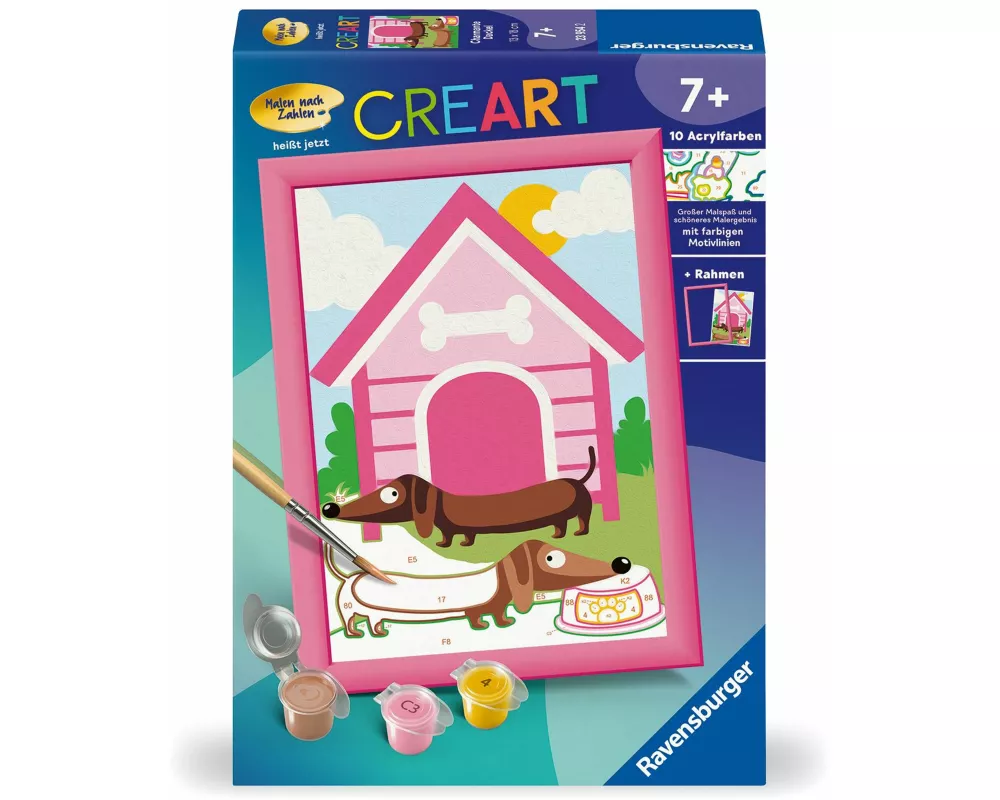 CreArt, Malen nach Zahlen Kinder - Charmante Dackel